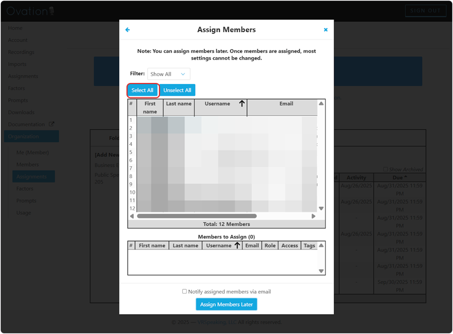 Assign the task to the entire class (Select All)